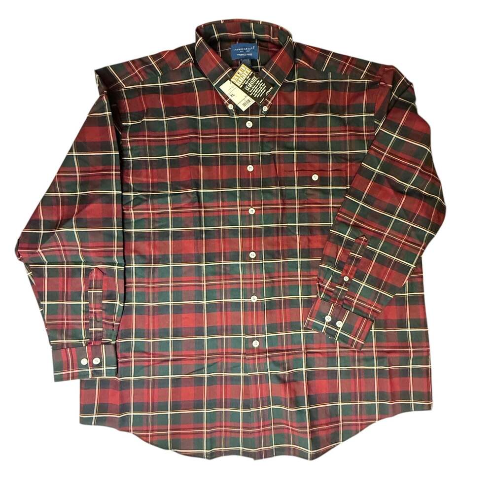 Towncraft Wrinkle-Free Plaid Button Down Shirt Size XL NWT